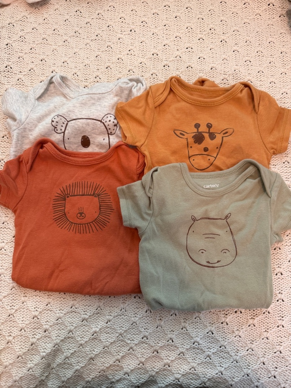 Carter's Animal Graphic Bodysuit 4-Pack in Rust, Mustard, Sage, Gray